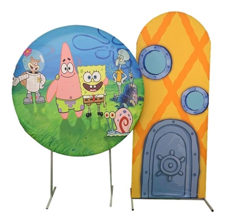 Aluguel conjunto REDONDO ROMANO Bob esponja Fuxica Locações de Kits