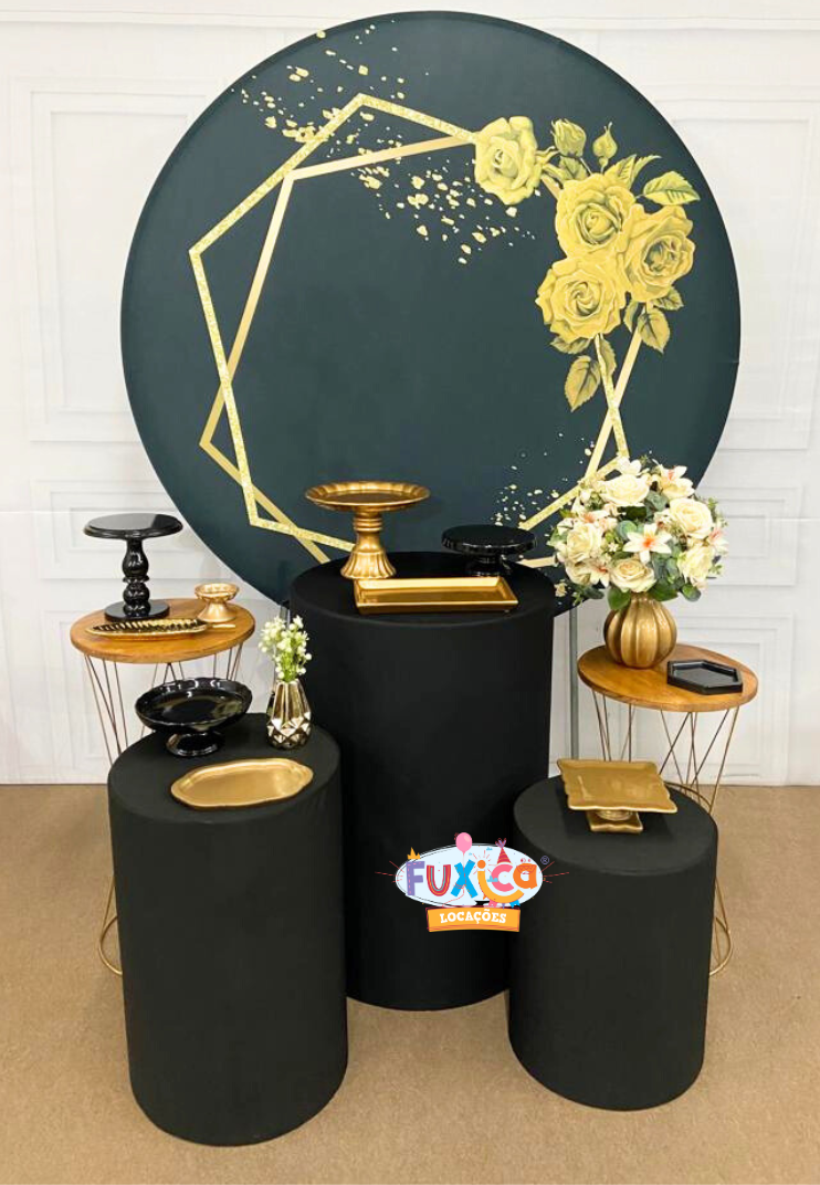 Aluguel Kit Dourado E Preto Painel Floral Fuxica Loca Es De Kits E